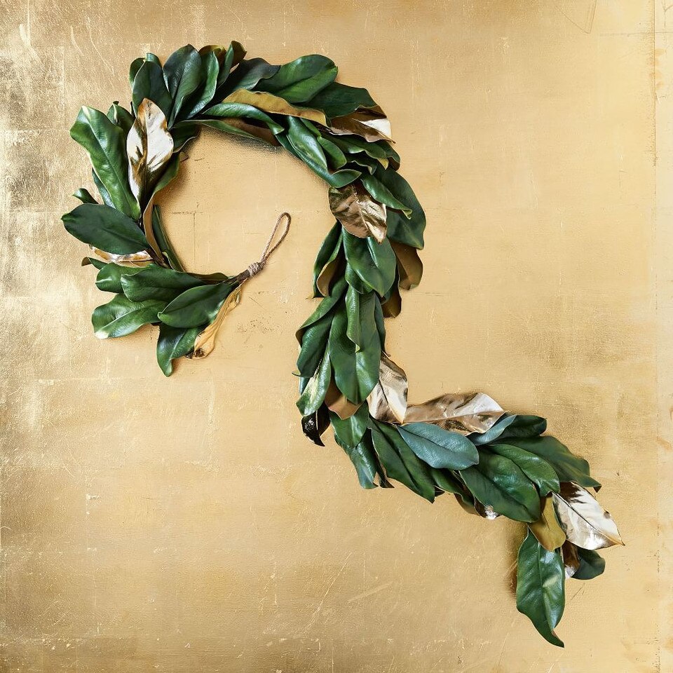 Faux Gold Metallic Magnolia Leaves Garland West Elm UK